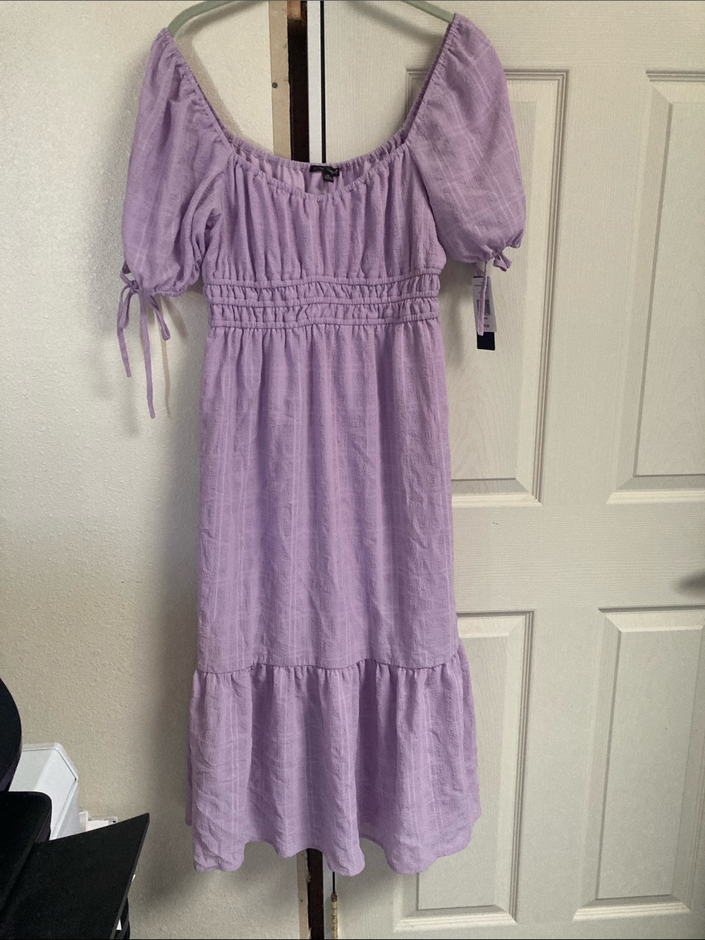 City Triangles Lavender Puff-Sleeve Smocked Midi Dress